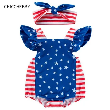 

Fourth Of July Little Girls Clothing Summer New Born Baby Girl Clothes Set Infant Bodysuit Jumpsuit Headband Toddler Outfits
