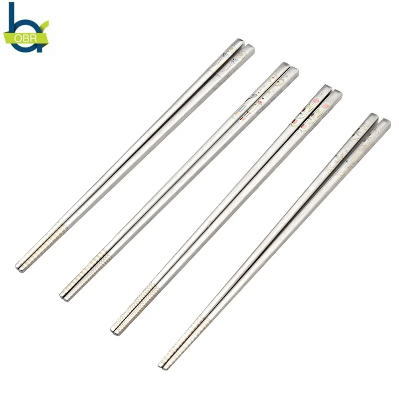 OBR Flower Couple Pattern Square Chopsticks Stainless Steel with Colorful Laser Chinese Style Household Tableware | Дом и сад