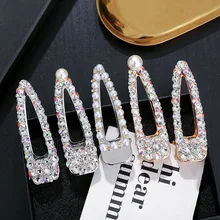 Женские роскошные с блестящими кристаллами в Корейском стиле, заколка для волос с геометрическим жемчугом, металлическая заколка, модные аксессуары для волос