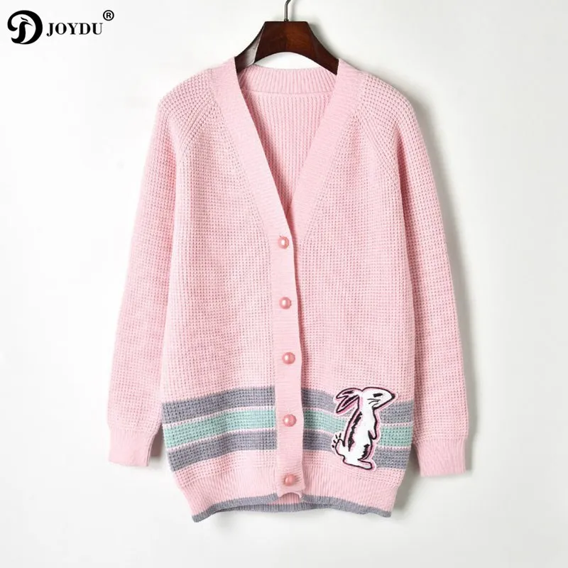 JOYDU Thick Hollow Out Pink Knitting Cardigan Female 2018 Winter