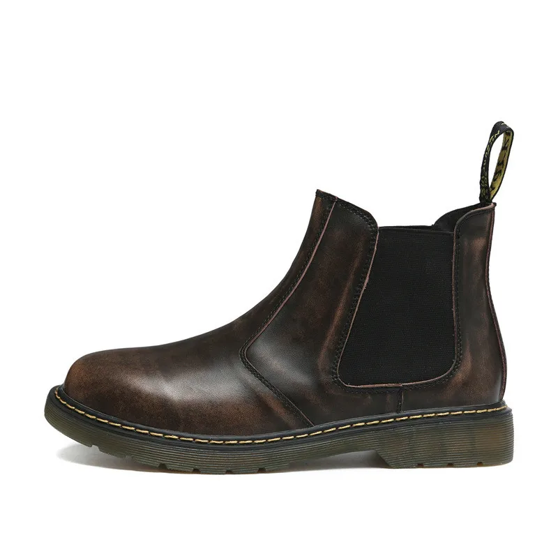 Ботинки «Челси»; мужские ботинки из натуральной кожи; цвет черный, коричневый; Мужская обувь; Повседневная однотонная обувь с высоким берцем; botas hombre; большие размеры 38-47 - Цвет: Коричневый