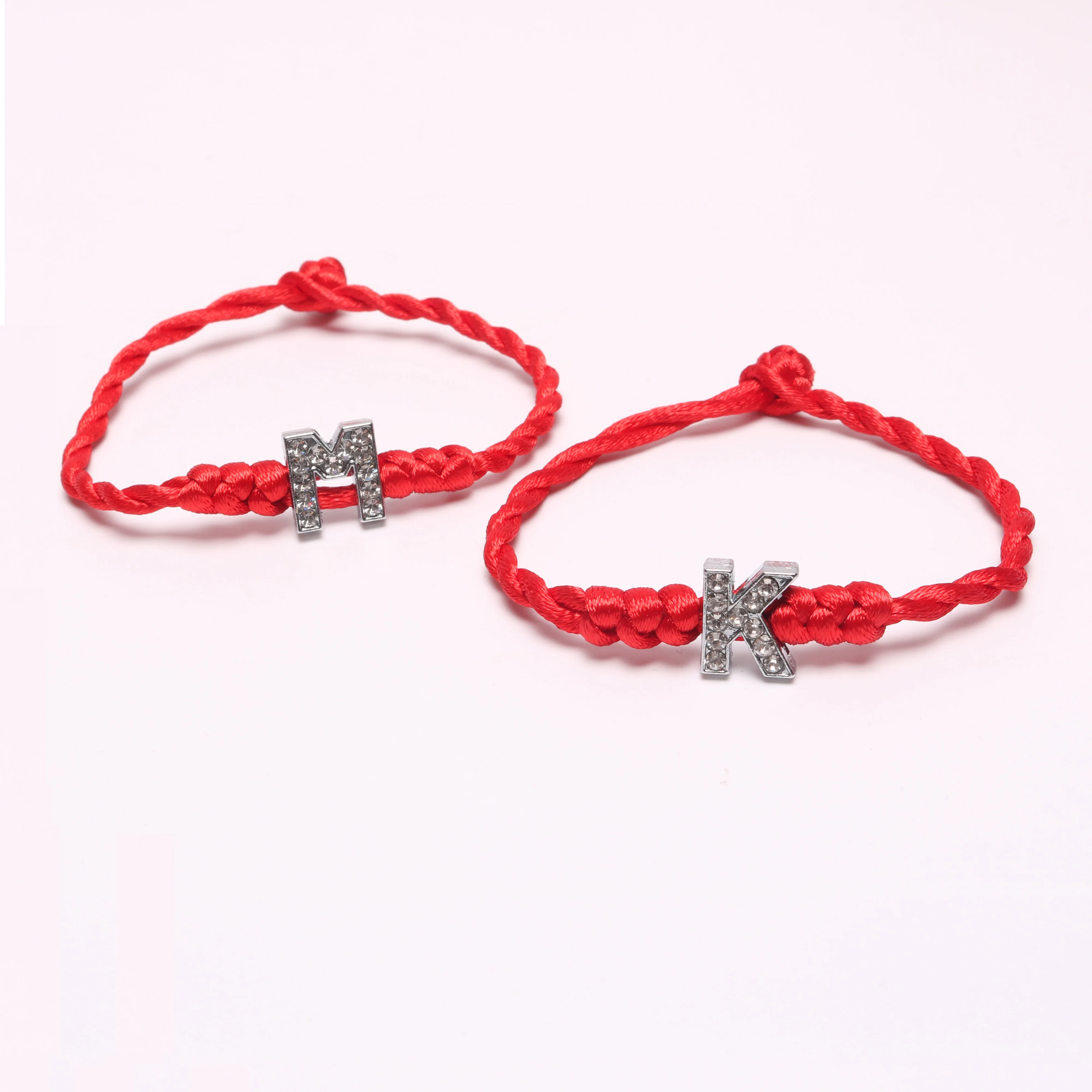 2pcs/lot Crystal Letters Charm Bracelet with Red Rope Chain A S Lucky