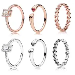 FANSER розовое золото Открытие для женщин кольцо из серебра 925 пробы гарантировано прямоугольный 1:1 Оригинал копия с цирконом Роскошные