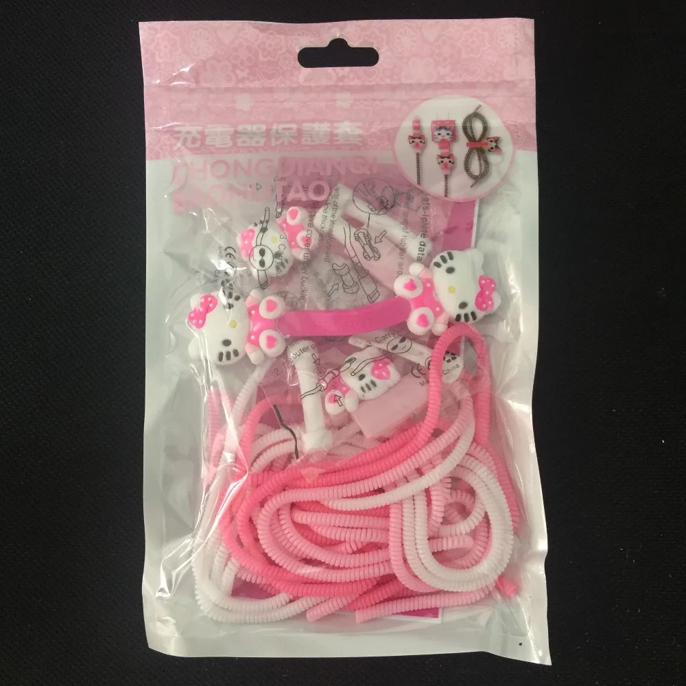 

1 Set cute Cartoon USB Cable Earphone Protector Set with Cable Winder stickers Spiral Cord protector For iphone 5 6 6s 7