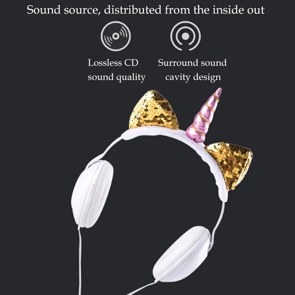 JINSERTA Unicorns Headphones Cute Cat Ear Earphones For Mobile Phone MP3 PC Tablet 3 5mm Wired Headset for Kids Adults Gift