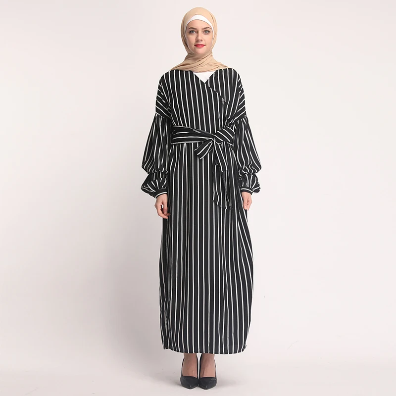2019 кафтан Абаи Турции мусульманское платье Восточный халат из марокена Дубай Рамадан Абаи s Для женщин в полоску платье хиджаб турецкая