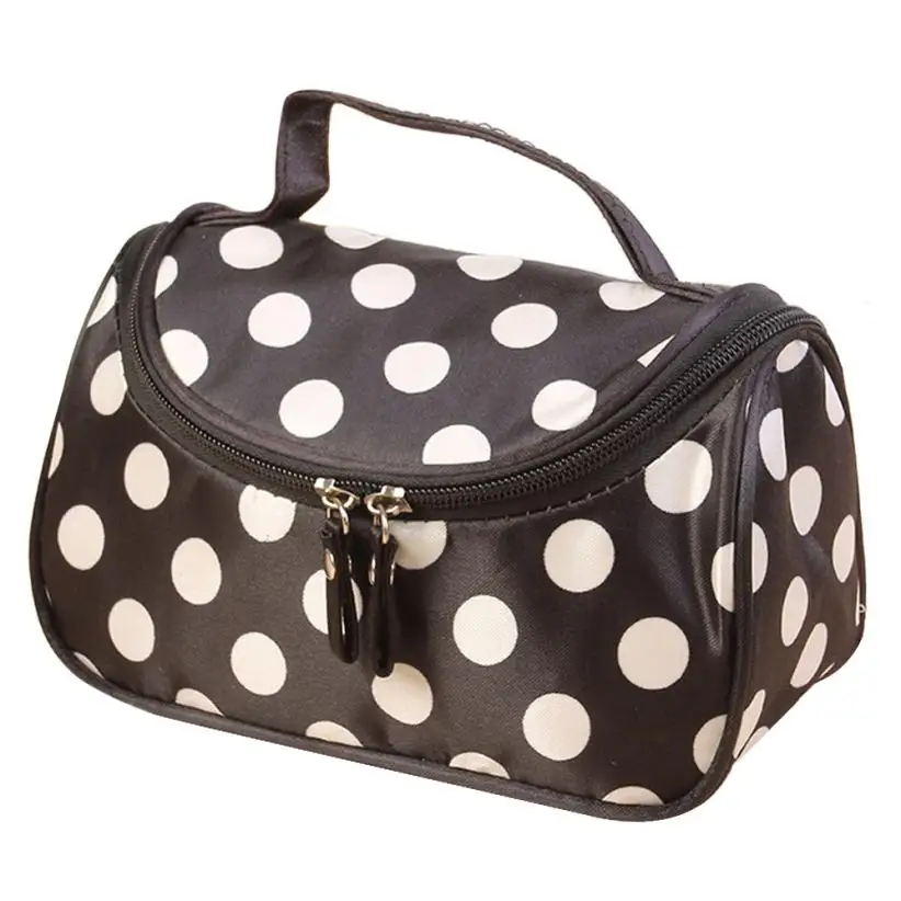 

2017 New Women Waterproof Makeup Case Polka Dot Flip Double Zipper Cosmetic Bag Ladies Travel Wash Bag mochila feminina