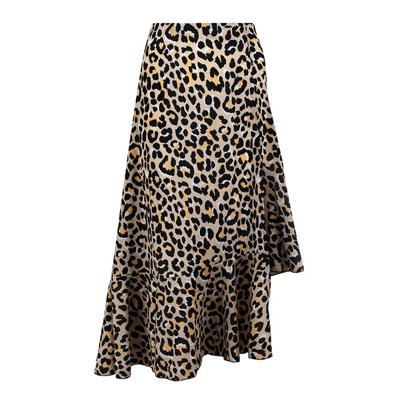 Winter Skirts Womens Leopard Print High Waist Lady Sexy Fashion Cocktail Club Long Skirt Ruffle Skirts Jupe Femme R11 (2)