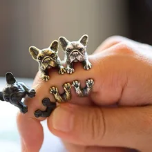 Ретро животное ручной работы кольцо с французским бульдогом кольцо модное Античное золото серебро Винтаж Регулируемые кольца для женщин JZ315
