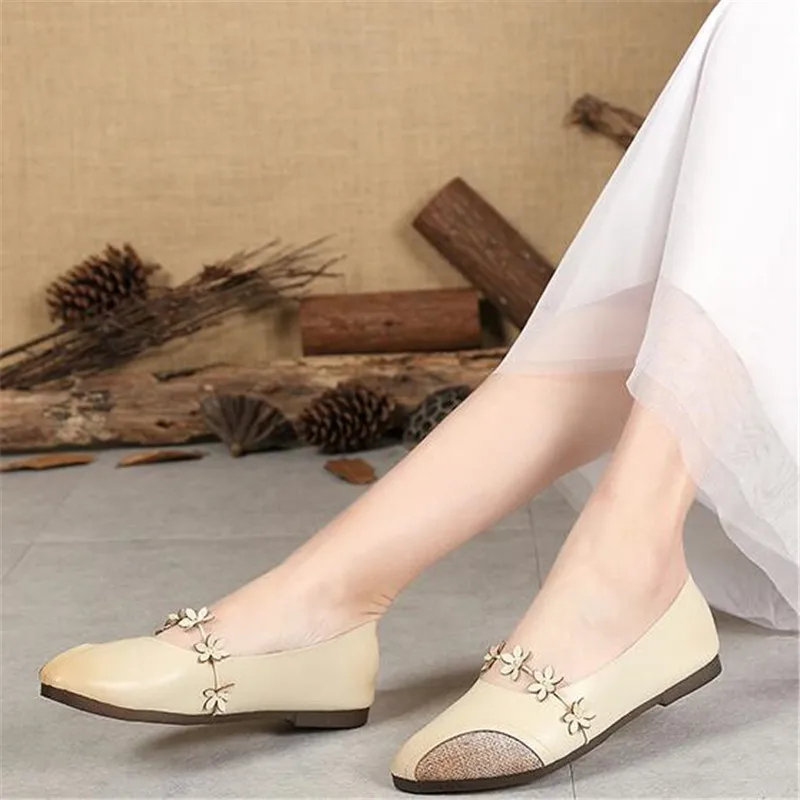 Mädchen Weiß Slip rot Leder on Casual Frauen Beige Schuhe rot Blumen Wohnungen Creamy Mori Echtes vqRBYB