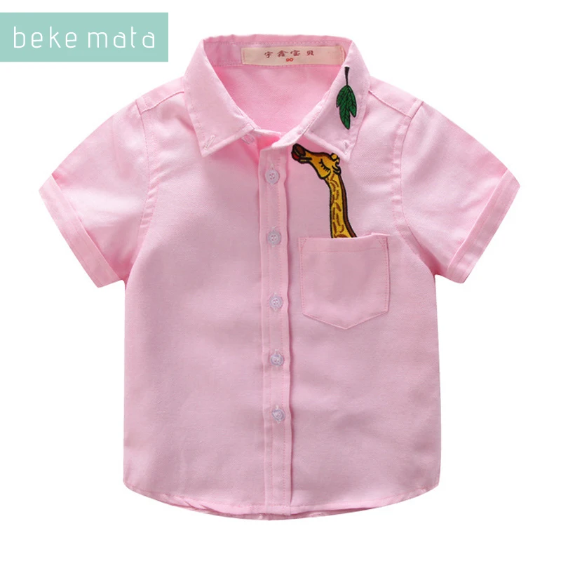 BEKE MATA/рубашка для маленьких мальчиков; сезон лето; коллекция года; модные рубашки с рисунком жирафа для маленьких мальчиков; детская одежда с короткими рукавами; От 2 до 11 лет