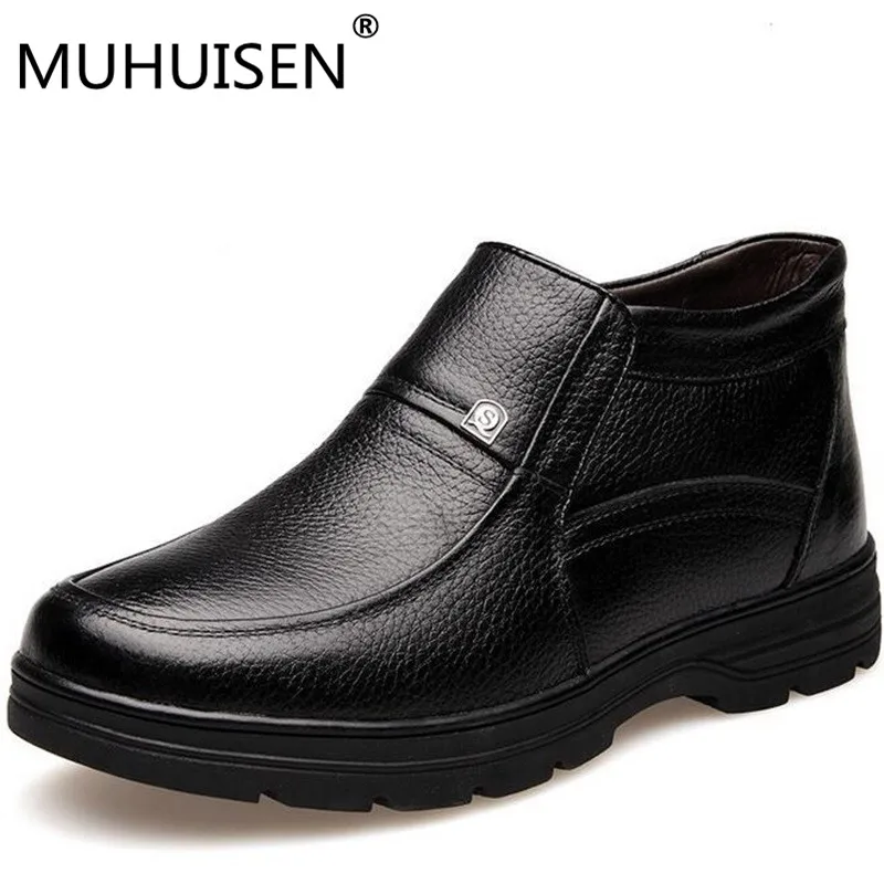

HUHUISEN New Handmade Men Genuine Leather Winter Boots High Quality Snow Men Boots Ankle Boots For Men Plus size 38-48