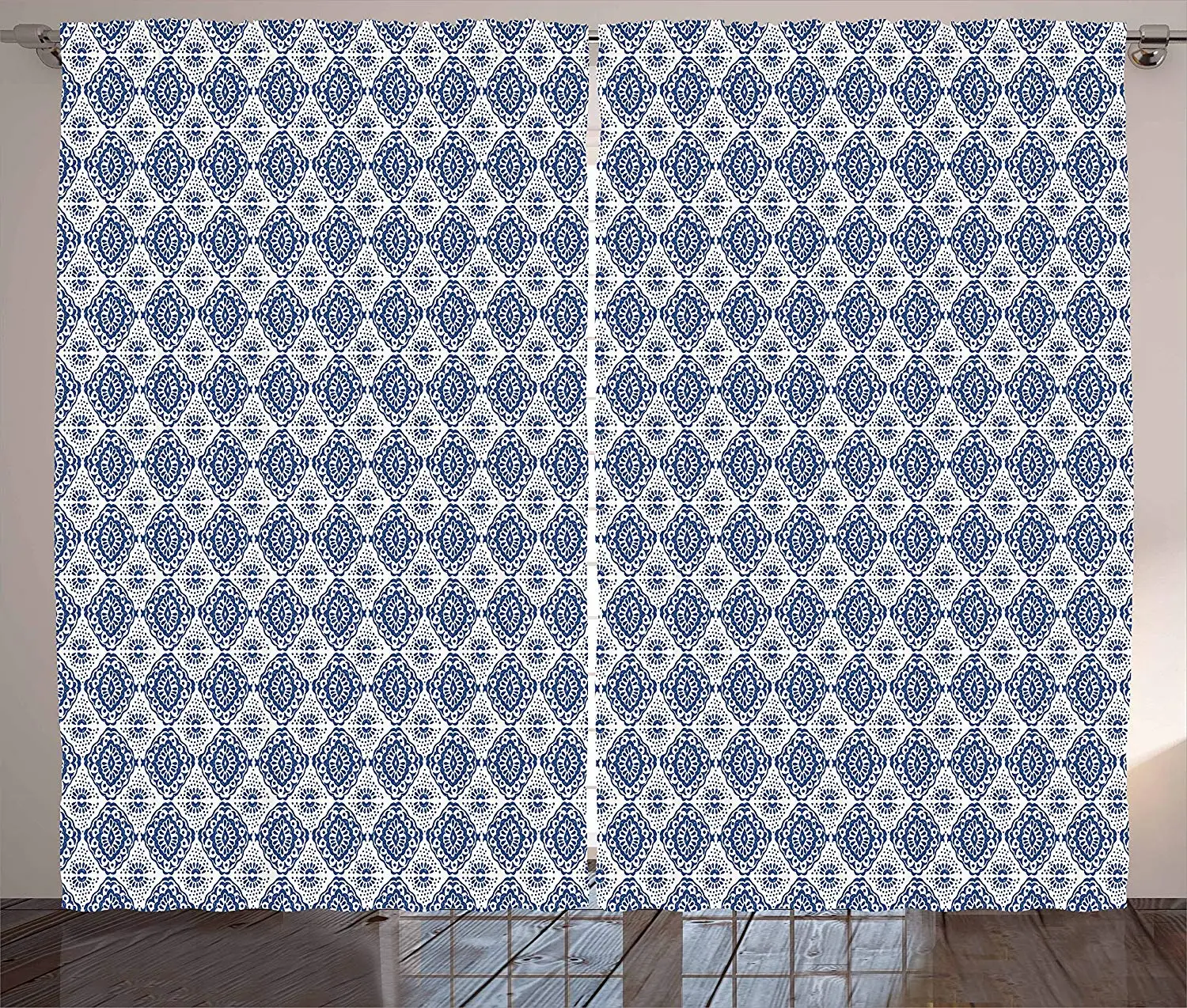 Синие и белые шторы абстрактный галстук краситель эффект Ikat Shibori узор в богемном