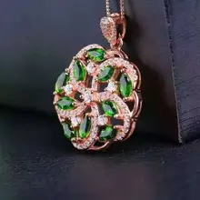 Натуральный зеленый диопсид кулон S925 Серебряный натуральный драгоценный камень кулон Цепочки и ожерелья модный роскошный круглый огонь колесо для женщин, подарок, ювелирное изделие