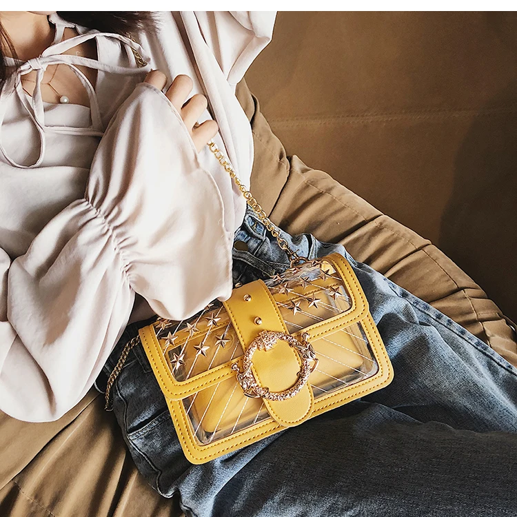 Starry Transparent Jelly Clear bag Cute Girl Lock Chain Shoulder Messenger bag
