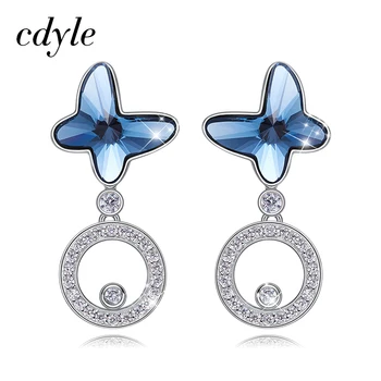 

Cdyle Cute 925 Sterling Silver Butterfly Stud Earrings Embellished with crystals Earings Fashion Jewelry oorbelle