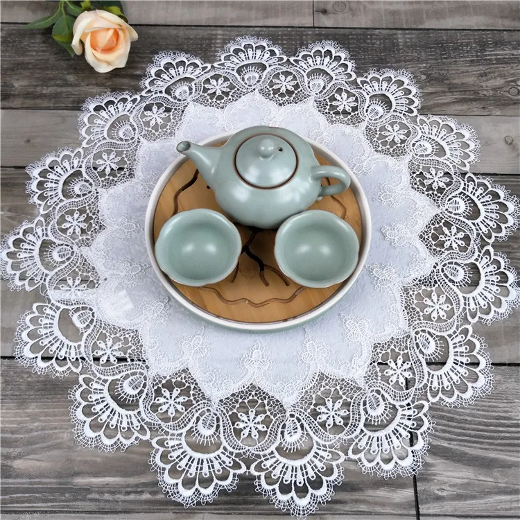 

Moden lace round table place mat cloth embroidery placemat pad felt coaster dining tea pan cup doily drink coffee mug kitchen