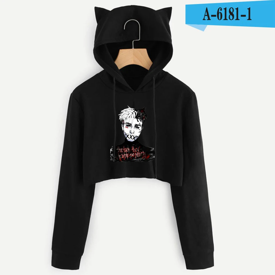 Personality Girl Cat Ears Umbilical Hoodie Fashion Sweatshirt Sweater Black