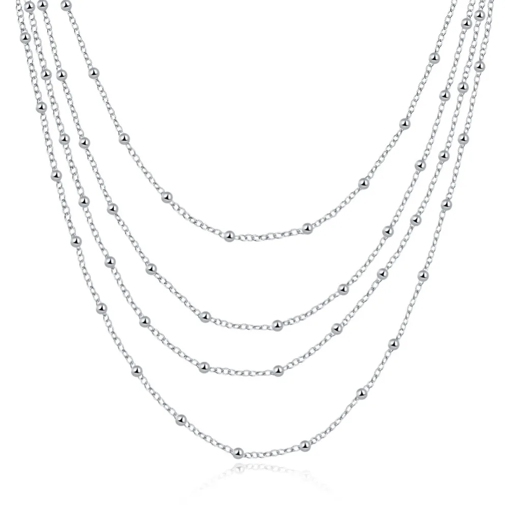 

Simple Design Four Layers Long Chain 925 Sterling Silver Necklace For Ladies Bridesmaid Gift Wholesale Price