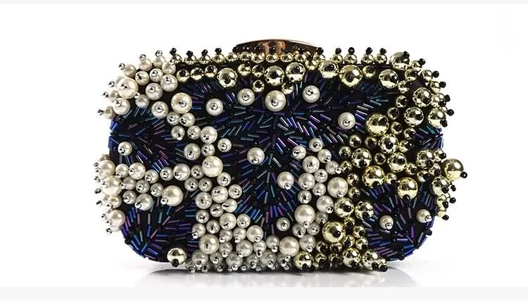 KDROR Navy Beads Embroidered Evening Clutch Bag Front View