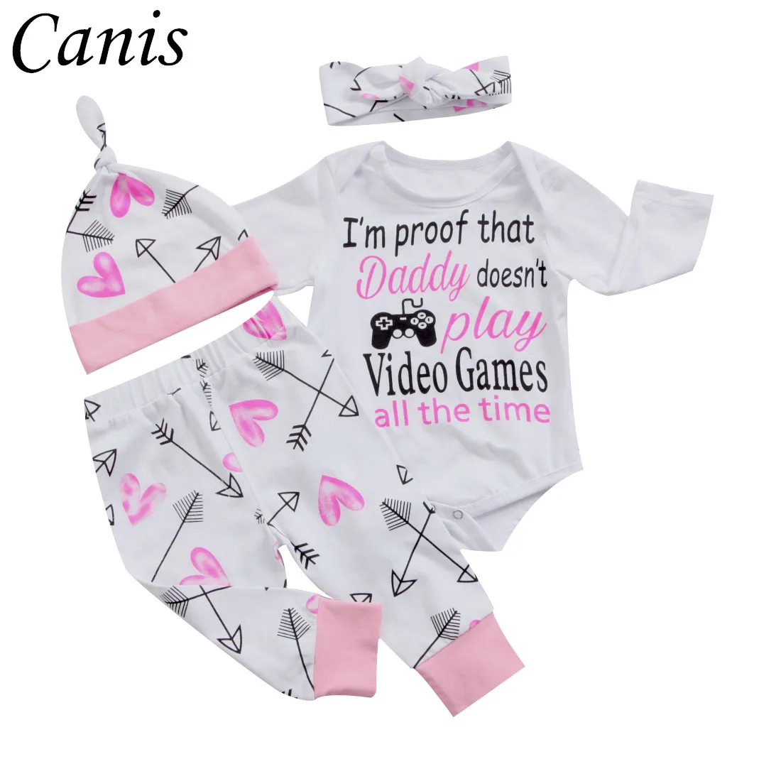 Комплект из 4 предметов для новорожденных девочек Детский комбинезон игр +