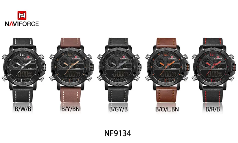 Часы наручные NAVIFORCE Мужские кварцевые Светодиодные роскошные Брендовые