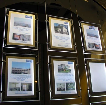 

8PCS Retail shop window hanging A4 double side ultra slim crystal frame led edge-lit light box for Real Estate Agent