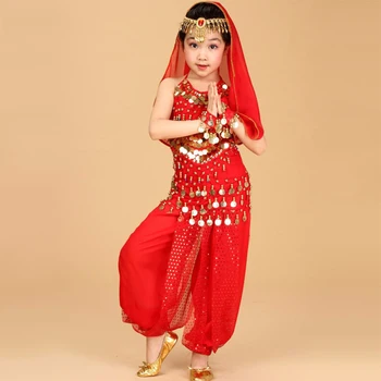 

2017 New Arrival Belly Dance Kids 2piece( Top&Balloon Pants ) Indian Dance Costumes Rose/Red/Yellow Belly Dancing Clothes