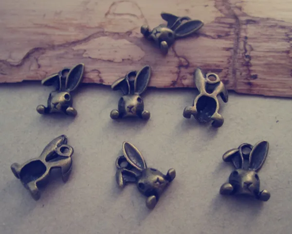 

50pcs/lot Antique Bronze rabbit head necklace Pendant Charms 9mmx14mm