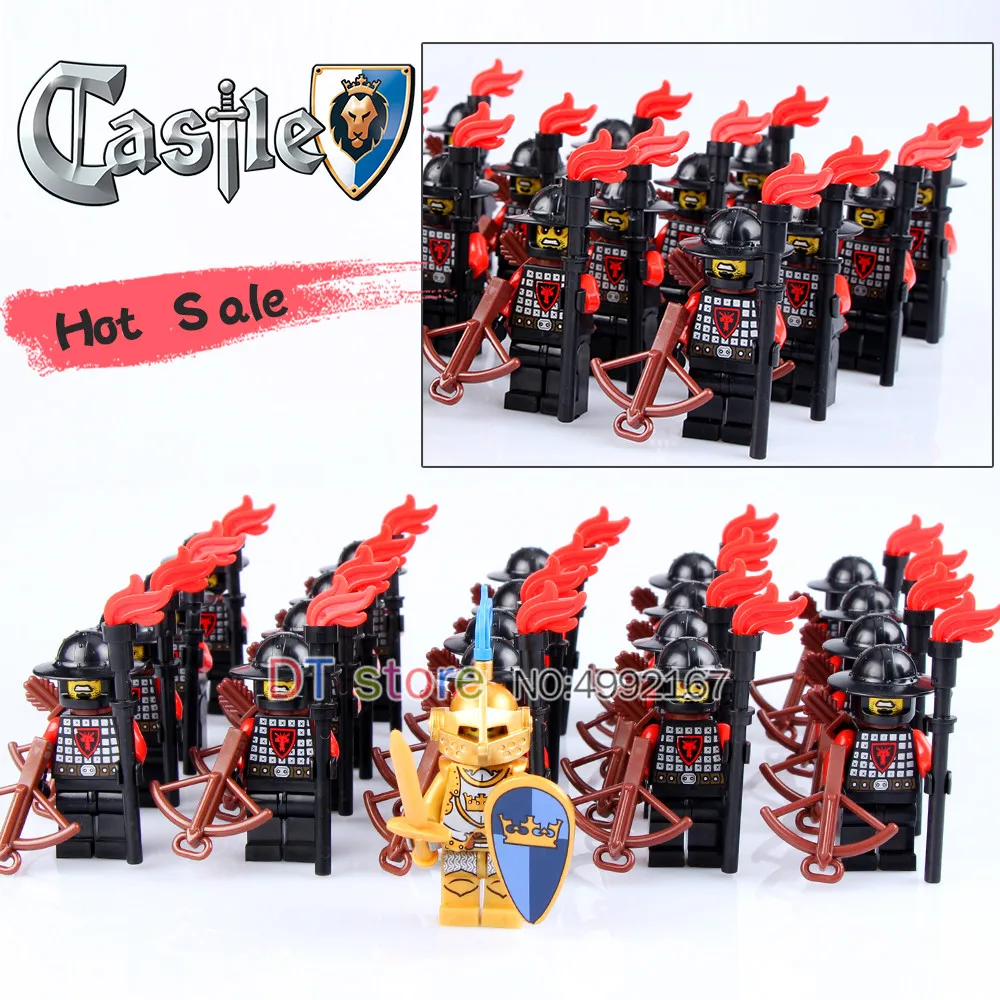 

21Pcs/Lot Medieval Castle Army Red Dragon Knight with weapons Action Legoed Minifiguresed Building blocks Toys For Children 9804
