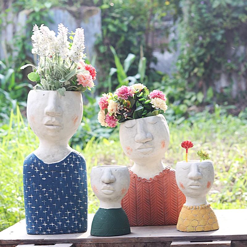 

1pcs Creative Portrait Vase Poet House Character Flower Pot Sculpture Flower Dry Flower Vase Balcony Garden Decoration