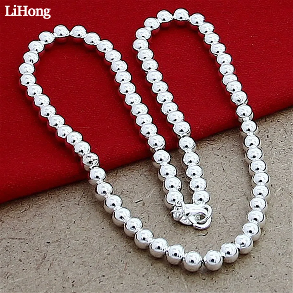 Лучшие продажи 925 пробы серебро 6 мм/8 мм/10 мм бусы ожерелье для мужчин и женщин модные простые ювелирные изделия