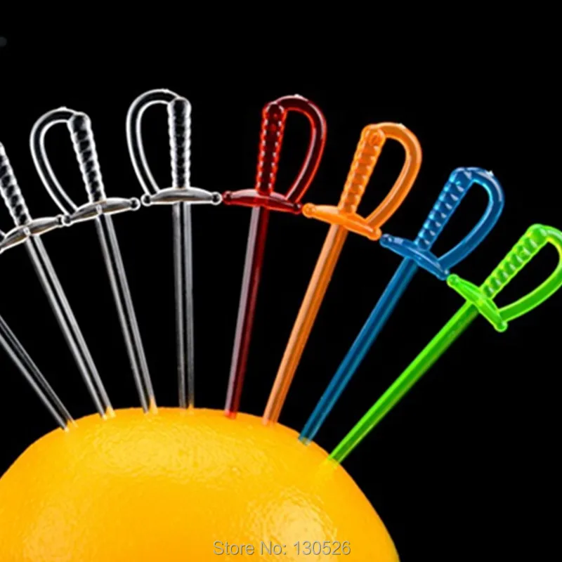 Creative Transparent plastic sword shaped fruit forks needle cake