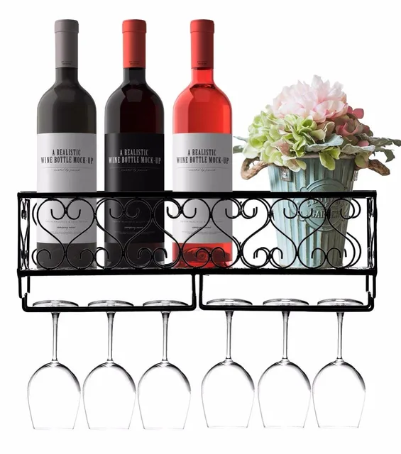 Wall Mounted Wine Rack Rustic Metal Hanging Wine Bottle ...