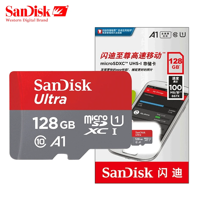 Карта памяти SanDisk A1 Micro SD, 16 ГБ, 32 ГБ, 64 ГБ, 128 ГБ, MicroSD, 100 м/с Uitra C10, TF карта, 200 ГБ, 256 ГБ, 400 ГБ, cartao de memoria