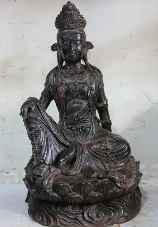 

USPS to USA S2880 Tibet Buddhism Temple Copper Bronze Comfortable Guan Yin Kwan-yin Buddha Statue (B0328)
