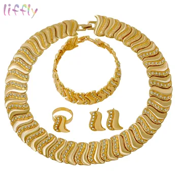 

Liffly Italian Fashion Women Creative Design Jewelry Sets Crystal Necklace Bracelet Ring Birthday Party Anniversary Gift Jewelry