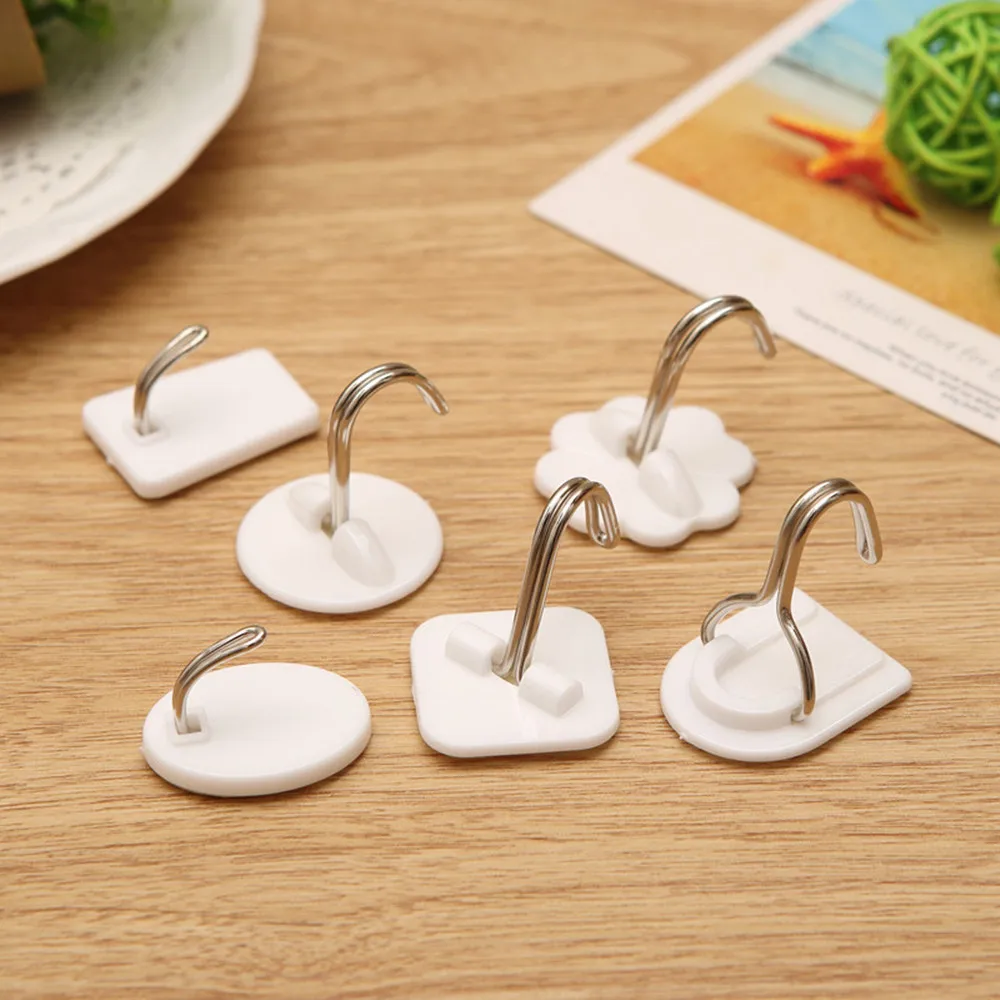 

6PCS Strong Adhesive Hook Wall Door Sticky Hanger Holder Kitchen Bathroom White