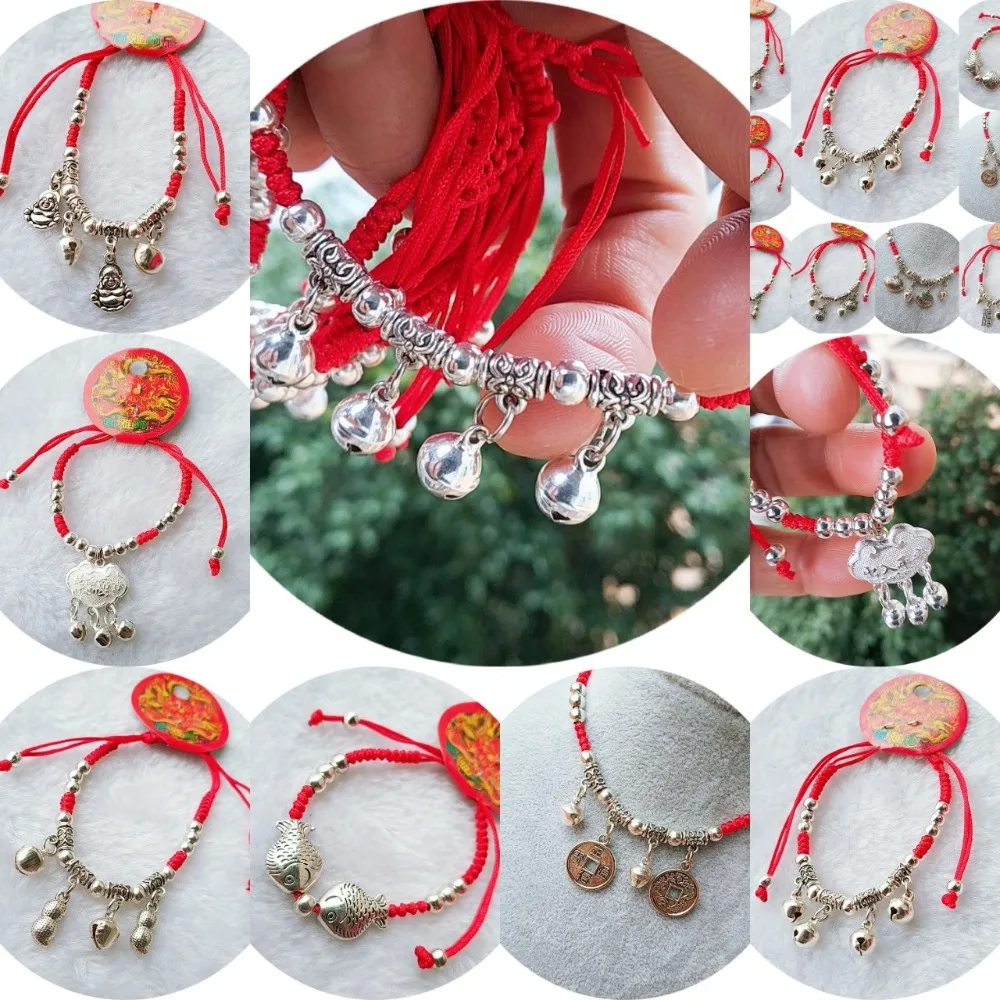 

Hand-woven hand string red rope bell bracelet anklet lucky amulet hand and foot chain for family friends blessing gift jewelry