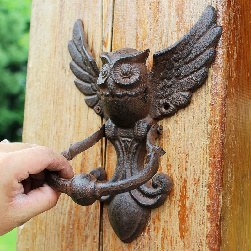 Rustic Owl Cast Iron Door Knocker Farmhouse Accents Heavy Metal Flying Animal Figurine Garden Arts Crafts Decor Knocking Handle | Дом и сад
