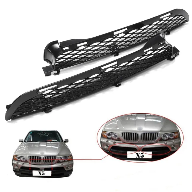 Pair Front Upper Bumper Mesh Grilles For BMW X5 E53 2003 2006 Facelift