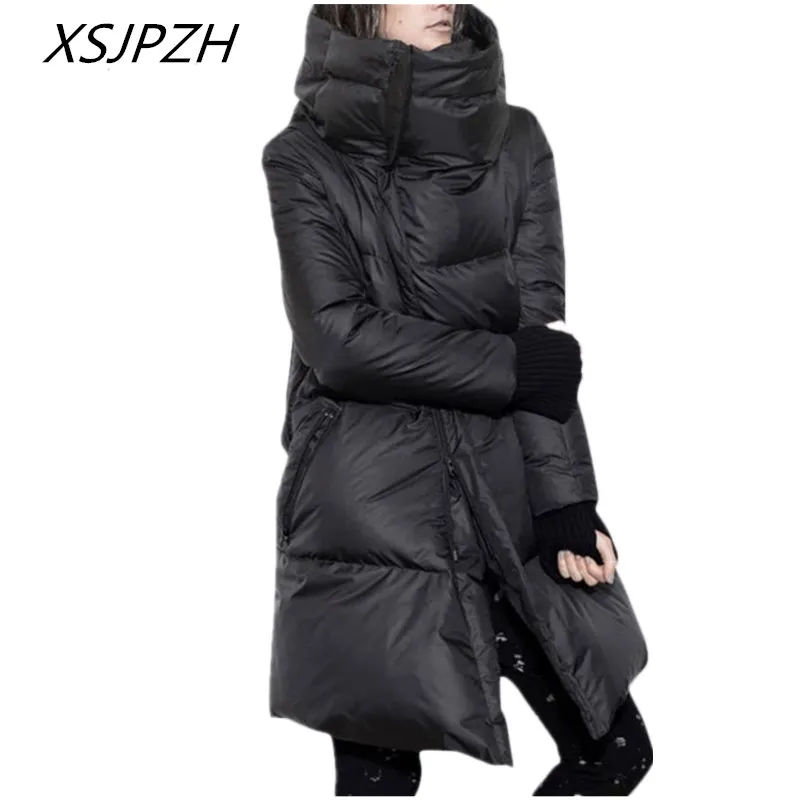2018 New Women's Winter Down Jacket High Collar 100% White Duck Thick Warm Slim Long Thin Temperament Fashion Coat LB415 | Женская