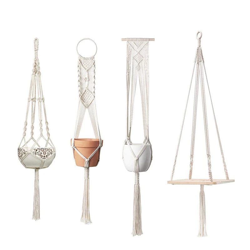 CHOICE FUN 4 Set Hot Macrame Plant Hangers Hanging Plant Shelf Indoor Wall Planter Decorative Flower Pot Holder Boho Home Decor