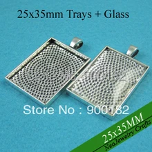 25x35 мм антикварный серебряный поднос подвесные подносы, пустые оправы для медальонов, ободок заготовки для подвесок с подходящим стеклом кабошон