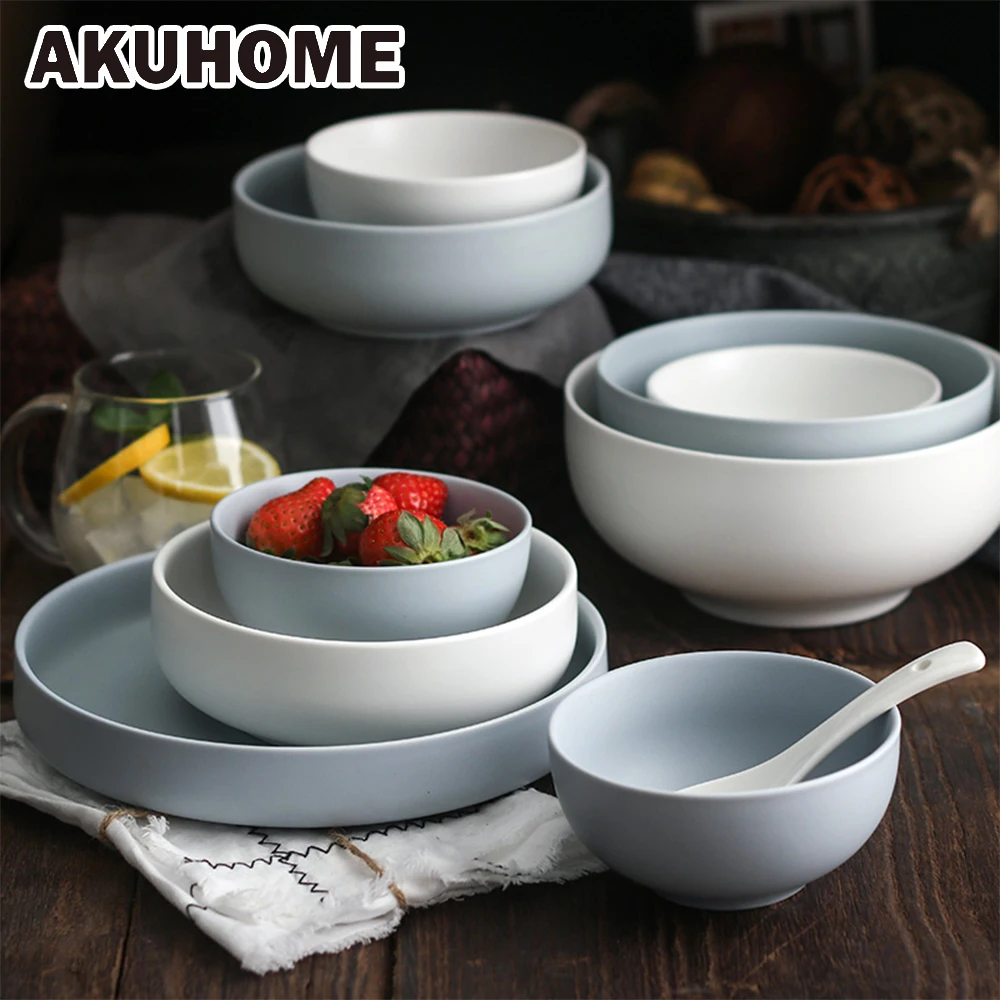 

Matte Blue&White Style China Bone Bowl 4 6 7 8 Inch Bowl Soup Bowl