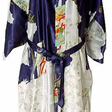 Модный Темно-синий женский шелковый халат-кимоно с цветочным принтом Размеры S M L XL XXL XXXL S0015