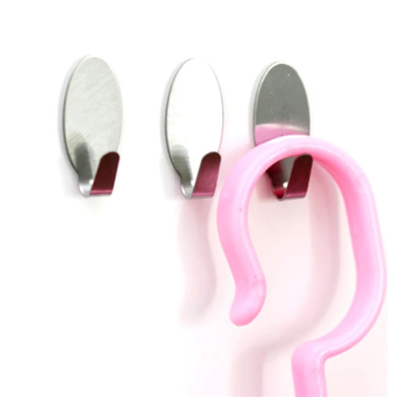 

6 PCS Stainless Steel Home Kitchen Wall Door Sticky Self Adhesive Hook Hanger Holder Bathroom Accessories Rugs Hooks JJ20