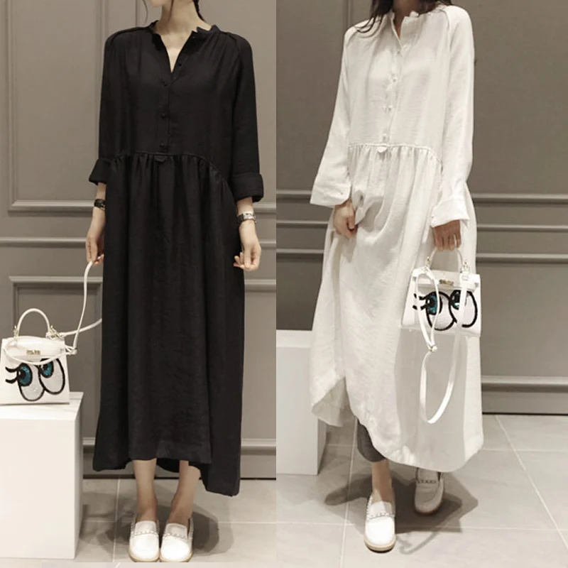 Buy Cheap SERENELY 2016 Summer Autumn Fairy Linen Dress Plus Size Long Sleeve Women Dress High Low Hem Maxi Party Dresses White Dress S09