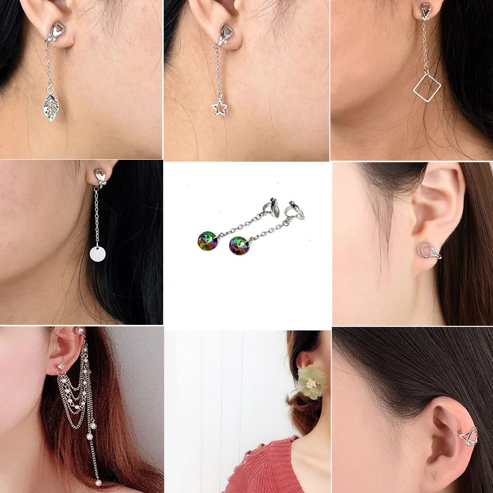 

Chadestinty Women Metal Earring No Hole Round Square Triangle Leaf Clip On Earrings Tassel Chain Earing Geometric Jewelry Women