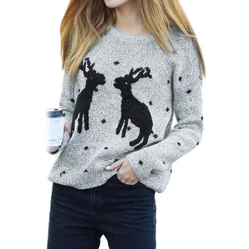 

NiceMix 2019 Women's Christmas Sweaters Reindeer Pullovers Embroidered Knitted Sweaters Fall and Winter 2019 Casual Lovely Style